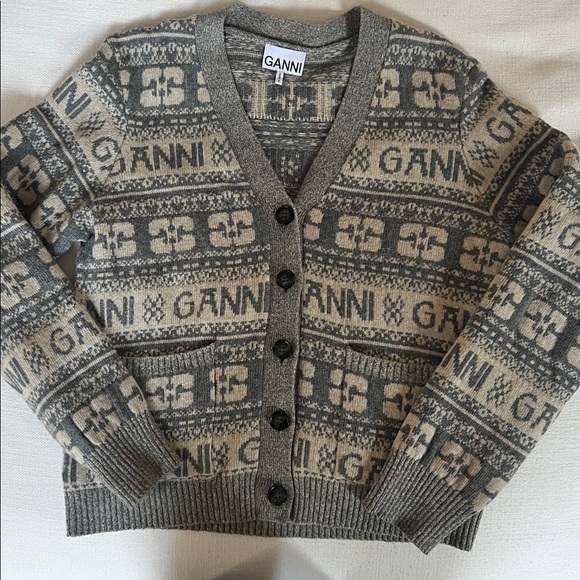 Ganni jacquard knit wool blend cardigan - Picture 2 of 2